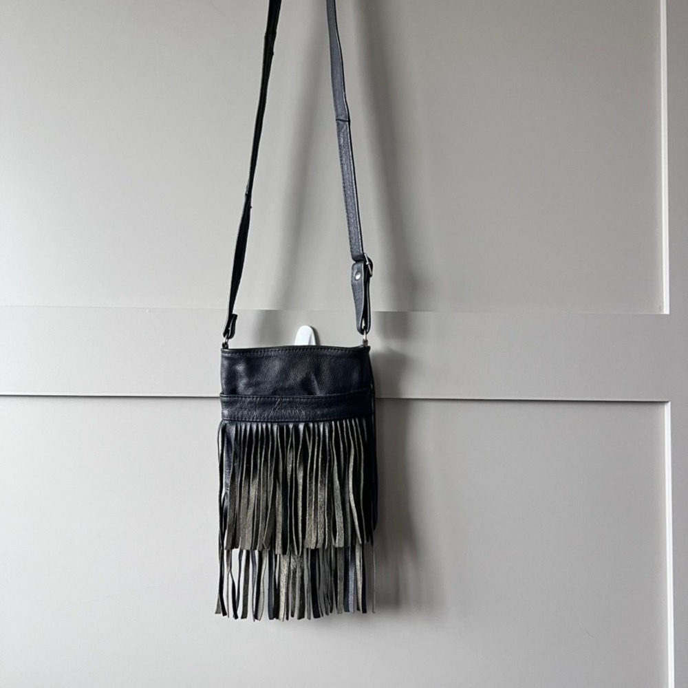 Fringe Crossbody Bag Women Small Black Leather Boho Western Festival Gothic - Picture 1 of 14